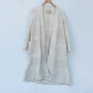 Zara Outerwear Cotton Wool Knit Open Long Cardigan Sweater Cream XS Small